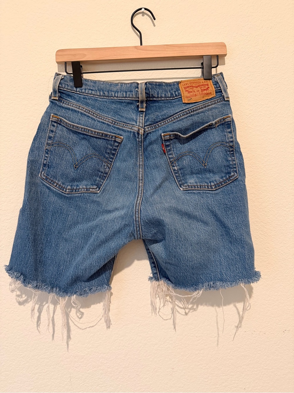 Denim Cutoff Frayed Hem Shorts - Light Blue - Picture 2 of 3